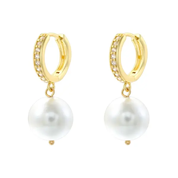 Wholesale 1 Pair Casual Elegant Round Plating Inlay Copper Pearl Zircon 18K Gold Plated Drop Earrings