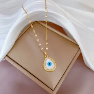 E510 Titanium Steel Chain Real Gold Copper Micro Inlay Pendant