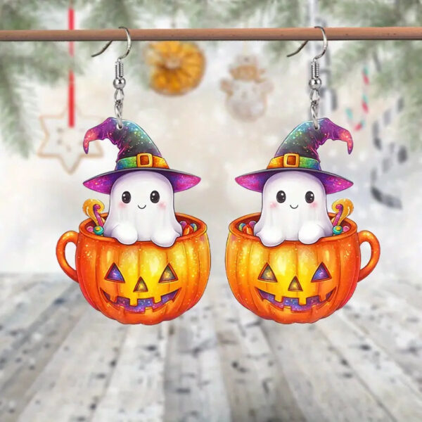 Wholesale Cross-border Cute Magic Hat Ghost Kid Pumpkin Acrylic Earrings Cartoon Creative Design Versatile Earrings