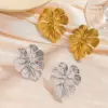 Wholesale Large Leaf Stainless Steel 316L Titanium Steel Earrings Versatile Commuting Feel Flower Pattern Vacuum Plated Zirconia Embedded