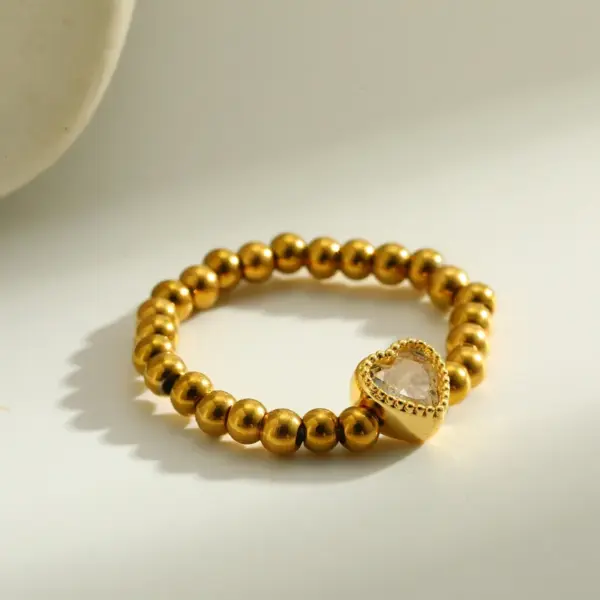 Wholesale 18K Gold Plated 304 Stainless Steel Vacuum Electroplating (In Furnace) Zircon Round Square Heart Mixed Color (Jewelry Metal Contrast) Electroplated Ring For Women Valentine's Day