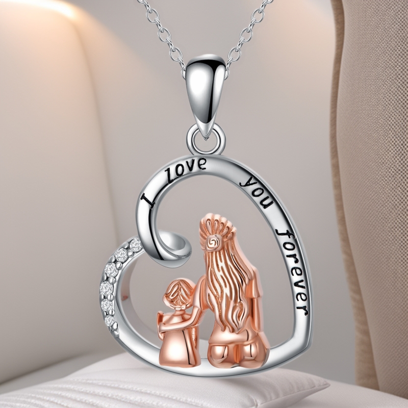 Wholesale Cross-Border Jewelry Heart-Shaped Mother's Day Mother-Daughter Necklace Two-Color Electroplating Aessories Fashion Clavicle Chain Jewelry Wh