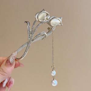 Tulip twist clip-white cat eye