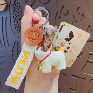 Wood carved bell kitten-three flower cat