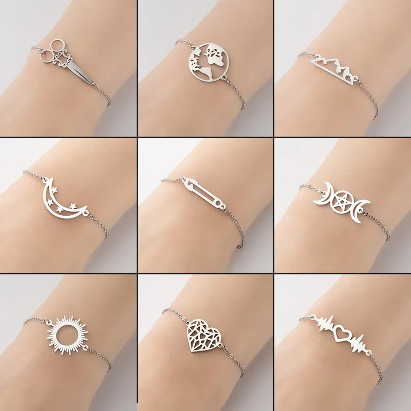 Wholesale PVD Coated Real Gold Plated Star Moon Stainless Steel Fashion Waterproof Non Tarnish Bracelets