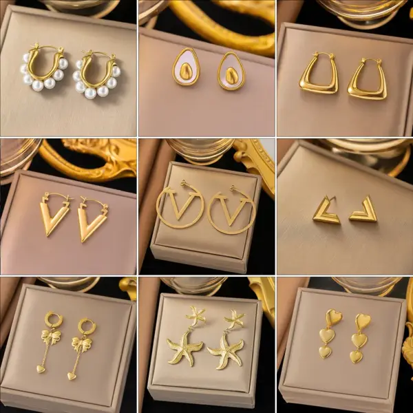 PVD Coated Real Gold Plated Geometric Titanium Steel Elegant Sweet Streetwear Waterproof Non Tarnish Earrings
