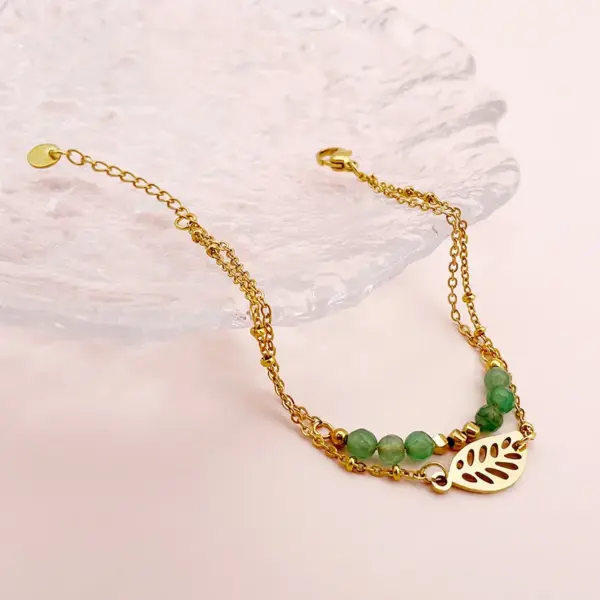 PVD Coated Real Gold Plated 18K Gold Leaves 304 Stainless Steel Elegant Sweet Simple Style Waterproof Non Tarnish 304 Stainless Steel Bracelets