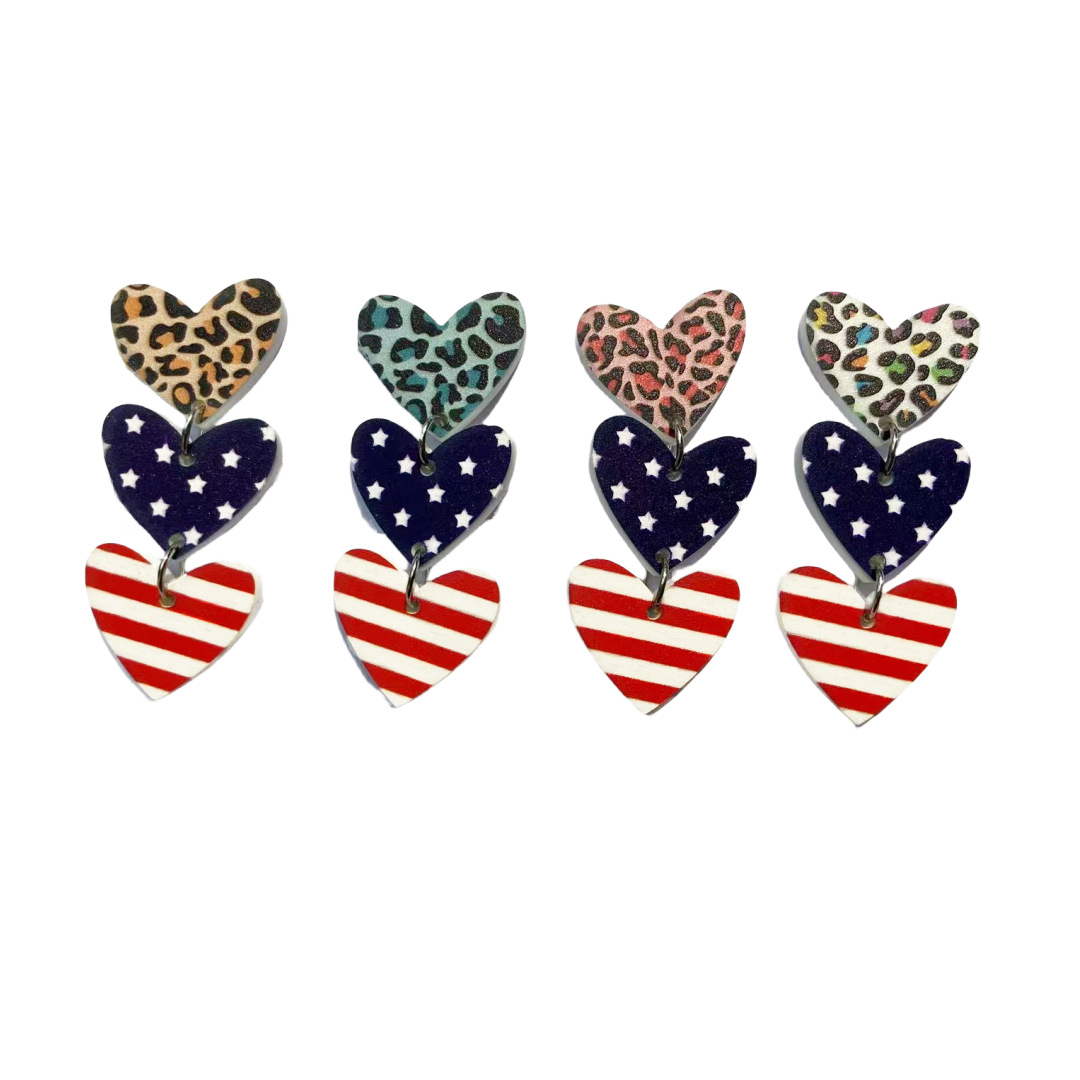 Wholesale Cross-border European and American Independence Day Acrylic Earrings US Flag Love Five-inted Star Striped Leopard Print Earrings