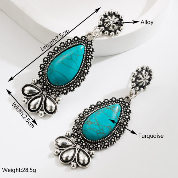 Wholesale Amazon Hot Selling European and American Bohemian Holiday Style Inlaid Turquoise Water Drop Earrings Fashion Creative Exaggerated Earrings