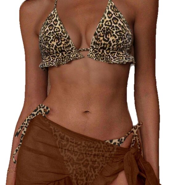 oly-c4140715a4f8528156d54a0eb884640b Wholesale Women's Halterneck Leopard Print Vest Sexy Backless Bikini Suit Swimsuit Cover-Three-Piece Set