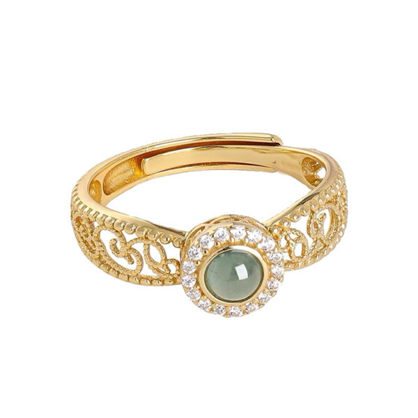 Wholesale "Bibo" Silver Plated Ruyi Chalcedony Ring Light Luxury Fashion Silk Hollow Zircon Finger Ring Mother's Day Gift