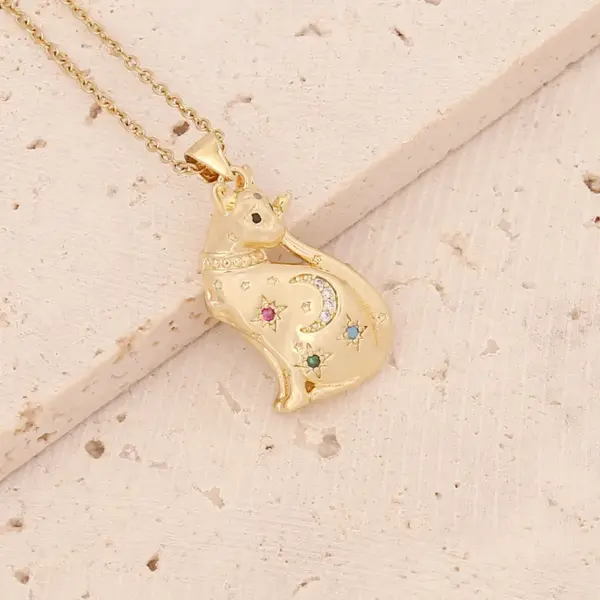 Wholesale Stainless Steel 18K Gold Plated Fashion Inlay Heart Shape Owl Zircon Pendant Necklace