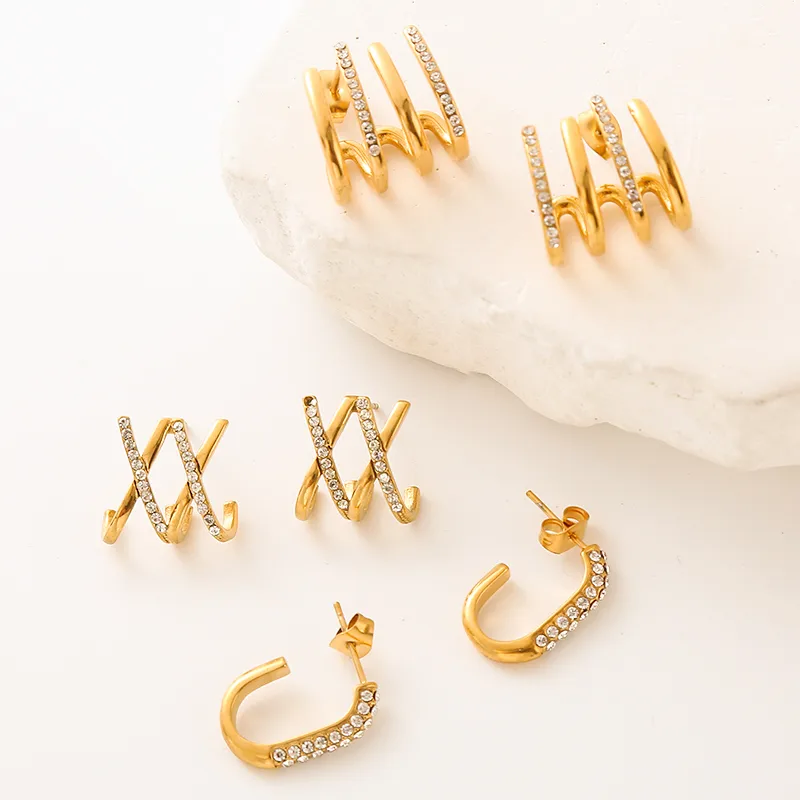 Wholesale 304 Stainless Steel Paw Print PVD Coated Artificial Pearls Artificial Diamond 24K Gold Plated Streetwear Waterproof Non Tarnish Ear Studs