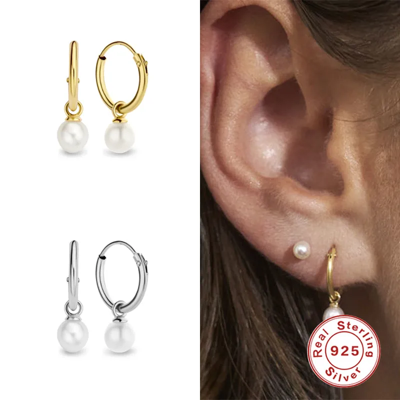 Wholesale 925 Sterling Silver Geometric Pearl Charms Earrings for Women