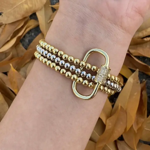 Wholesale Jewelry Casual Simple Style Pentagram Heart Shape Brass 18K Gold Plated Bracelets Beaded Chain