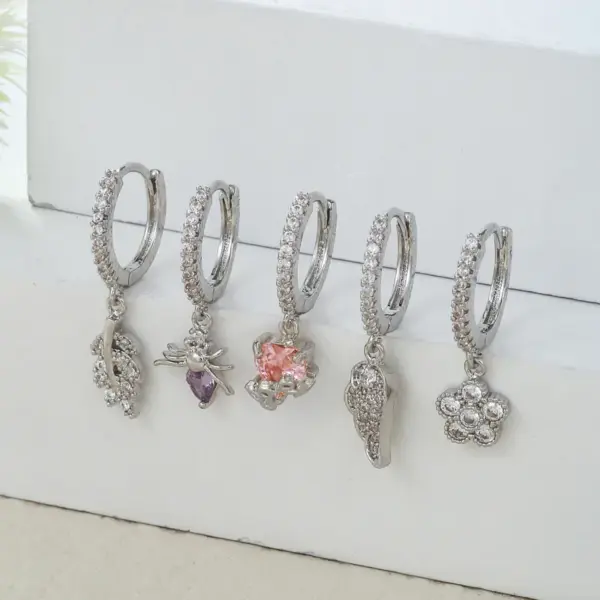 Wholesale Fashion Animal Wings Copper Inlaid Zircon Drop Earrings 1 Piece