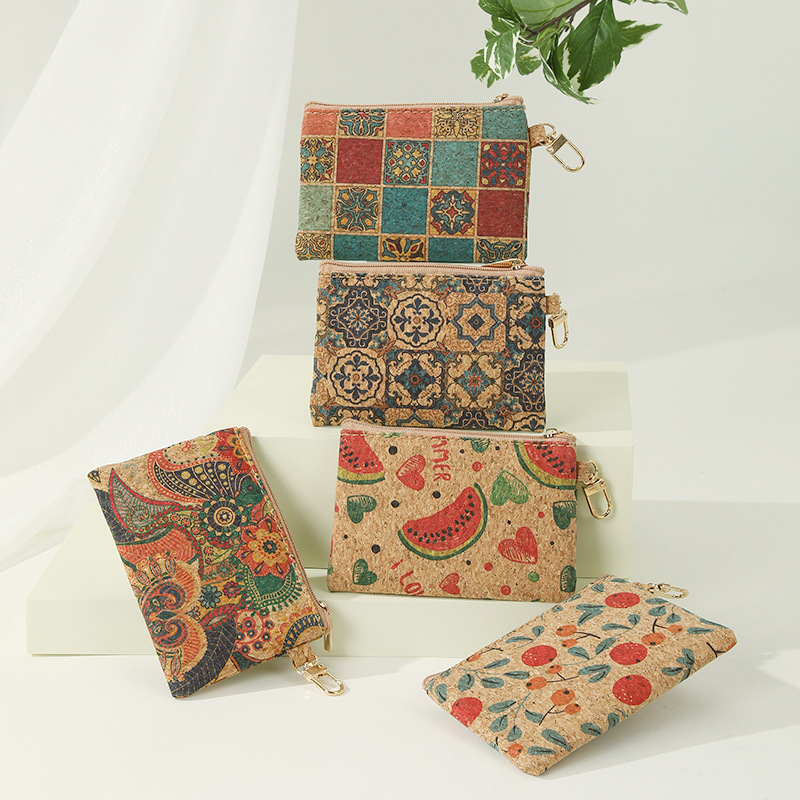 Wholesale High Quality Square Cork Coin Purse Card Case Key Case Data Cable Storage Bag Amazon New 2024