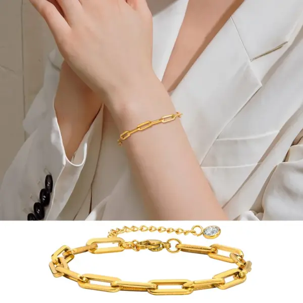 PVD Coated Real Gold Plated 18K Gold Solid Color 304 Stainless Steel IG Style Waterproof Non Tarnish 304 Stainless Steel Bracelets