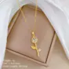 Wholesale Titanium Steel Copper Gold Plated Inlay Tulip Artificial Pearls Zircon Pendant Necklace