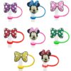 Wholesale Bow Straw Set Straw Cap Silicone Dust Plug Cute Anime Party Straw Decorative in stock