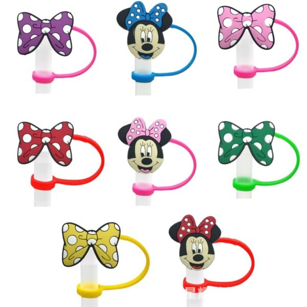 Wholesale Bow Straw Set Straw Cap Silicone Dust Plug Cute Anime Party Straw Decorative in stock