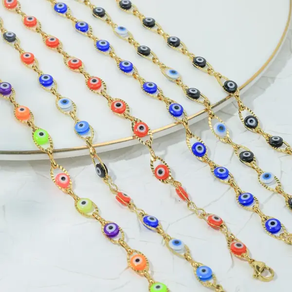 Wholesale PVD Coated Real Gold Plated 14K Gold Devil's Eye 304 Stainless Steel Vacation Waterproof Non Tarnish 304 Stainless Steel Bracelets