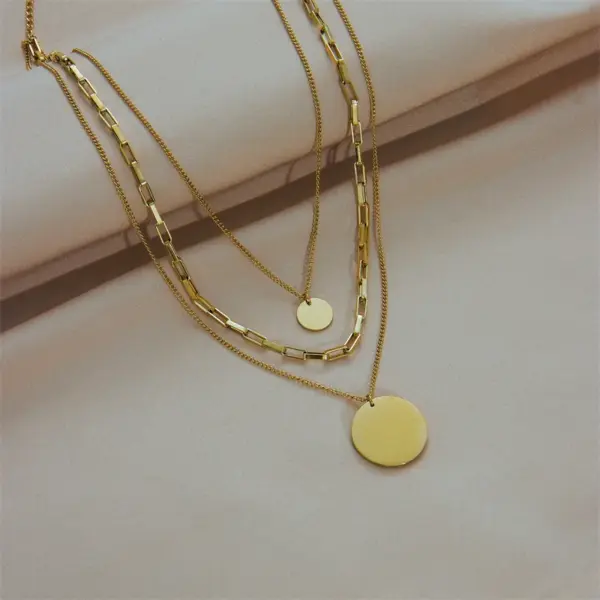 PVD Coated 18K Gold Plated Round Stainless Steel Retro Punk Waterproof Non Tarnish 304 Stainless Steel Layered Necklaces