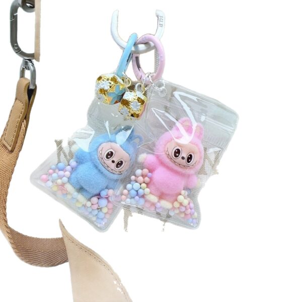 Wholesale Mini Labubu flocked fabric bag/backpack charm, cute keychain/gift charm.