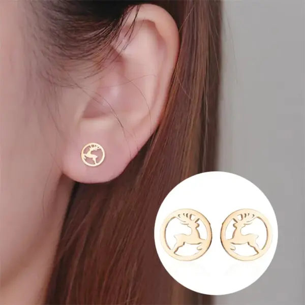 PVD Coated Real Gold Plated Christmas Tree Heart Shape Elk Stainless Steel Simple Style Waterproof Non Tarnish Ear Studs