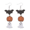 Wholesale Cross Border New Halloween Witch Pumpkin Bat Ghost Pendant Earrings Wooden Double Sided Halloween Earrings Gift