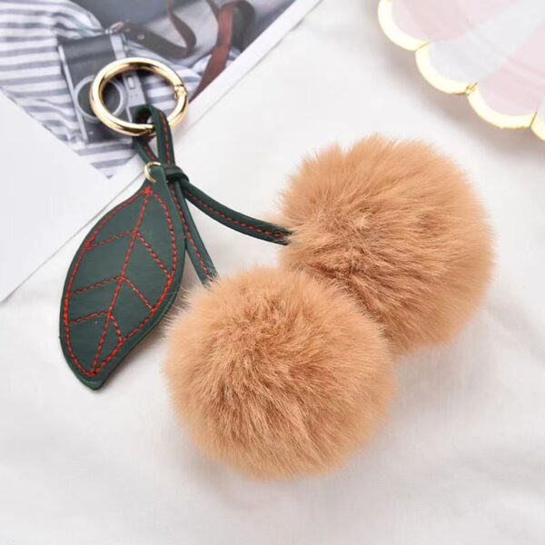 Wholesale KOOROL fur fruit Cherry fur ball keychain creative Plush Bag pendant imitation Rex rabbit fur ball accessories