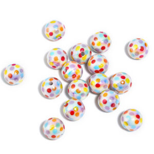 Polka dot round beads-white / 16mm