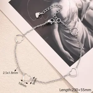 Hollow Heart Big Heart Interval Anklet (Steel Color) / Length: 230+55mm / 1 Strand/Package