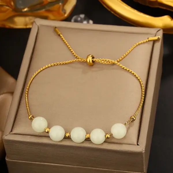 304 Stainless Steel Plastic Geometric Solid Color Ion Plating (IP) Plastic 18K Gold Plated Sweet Waterproof Non Tarnish Inlay Conventional Chain Multicolor-Golden Yellow Bracelets