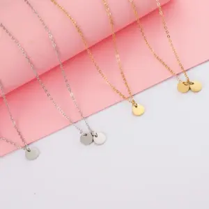 PVD Coated Real Gold Plated Round Customization Laser Engraving 304 Stainless Steel Simple Style Waterproof Non Tarnish Pendant Necklace