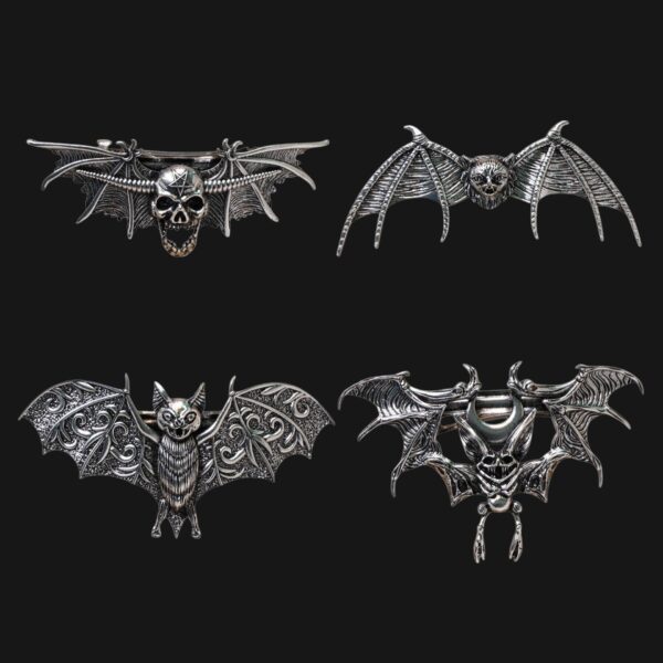 Wholesale European and American fashion cross-border retro skull bat brooch personality exaggerated men's corsage pin Halloween accessories