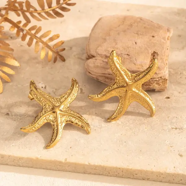 Wholesale 1 Pair IG Style French Style Moon Starfish 304 Stainless Steel Ear Studs