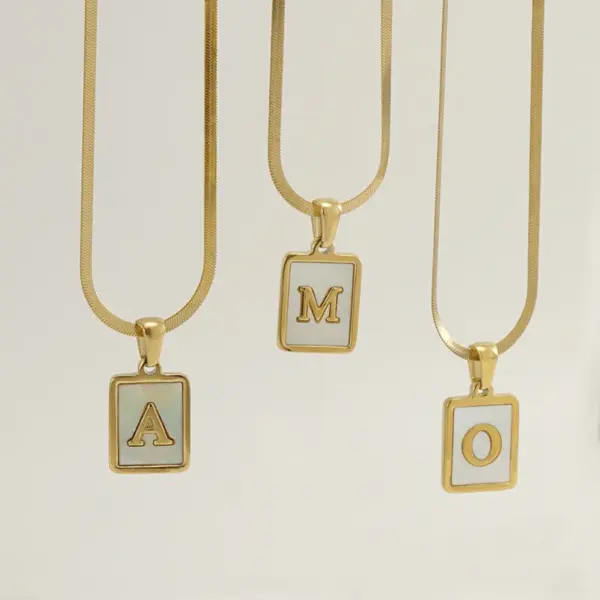 Wholesale Fashion Letter Titanium Steel Plating Inlay Shell Pendant Necklace