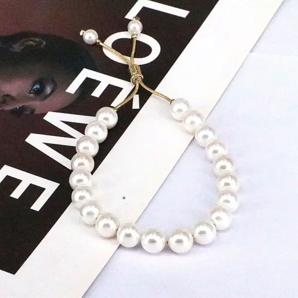 Fashion Round Freshwater Pearl Copper Beaded Gold Plated Bracelets