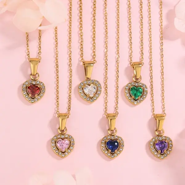 304 Stainless Steel Glass Heart Shape Ion Plating (IP) Artificial Rhinestones 18K Gold Plated Vintage Style French Style Classic Style Waterproof Non Tarnish Inlay Cable Chain Multicolor-Golden Yellow Pendant Necklace Necklace