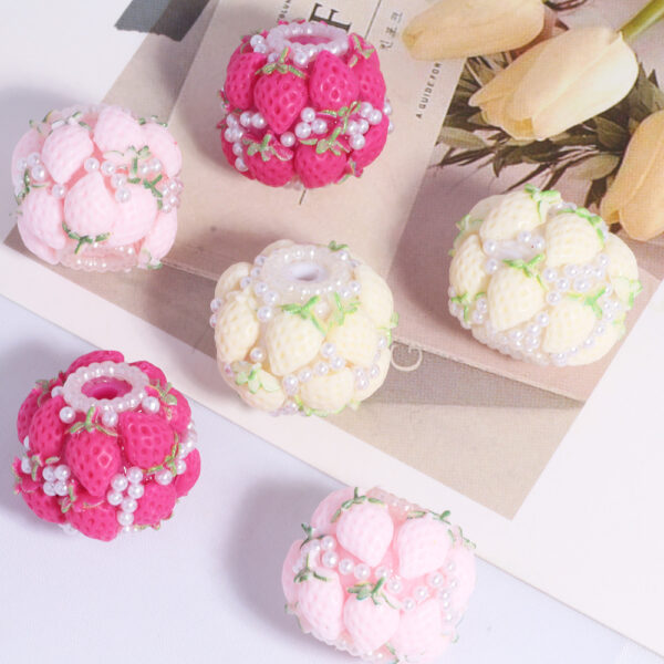 Wholesale Soft pottery double-layer strawberry beads can be worn with straight holes loose beads beaded DIY mobile phone chain key chain bag chain accessories