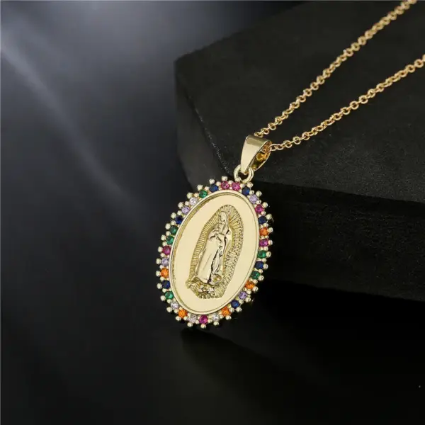 Wholesale Copper Micro-inlaid Zircon Religious Jewelry Golden Necklace Maria Pendant