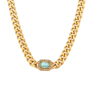 Cuban Link Chain Zircon Necklace-Lake / Blue