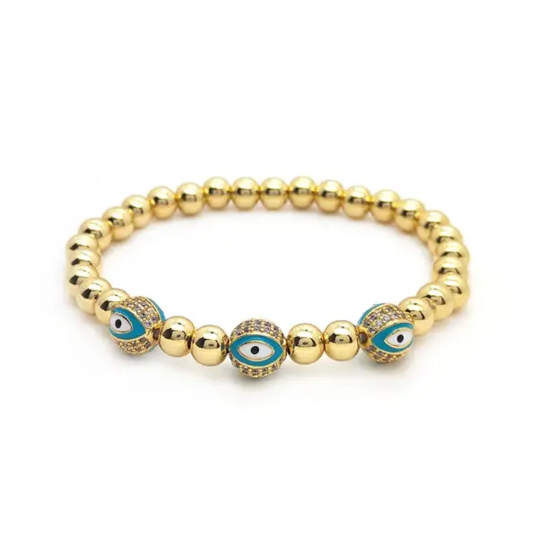 Wholesale Ig Style Devil's Eye Copper Beaded Plating Inlay Zircon 18k Gold Plated Bracelets