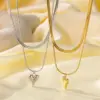 Wholesale Jewelry Elegant Water Droplets Heart Shape Titanium Steel 18K Gold Plated Plating Necklace Ball Chain Snake Chain
