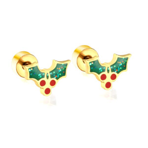 Christmas fruit mixed color stud earrings gold EA62980MG