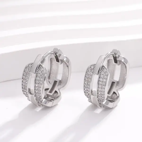 Wholesale 1 Pair Simple Style Geometric Plating Hollow Out Inlay Copper Zircon K Gold Plated Rhodium Plated Earrings