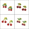 Wholesale 1 Pair IG Style Cherry Enamel Inlay Copper Zircon Ear Studs