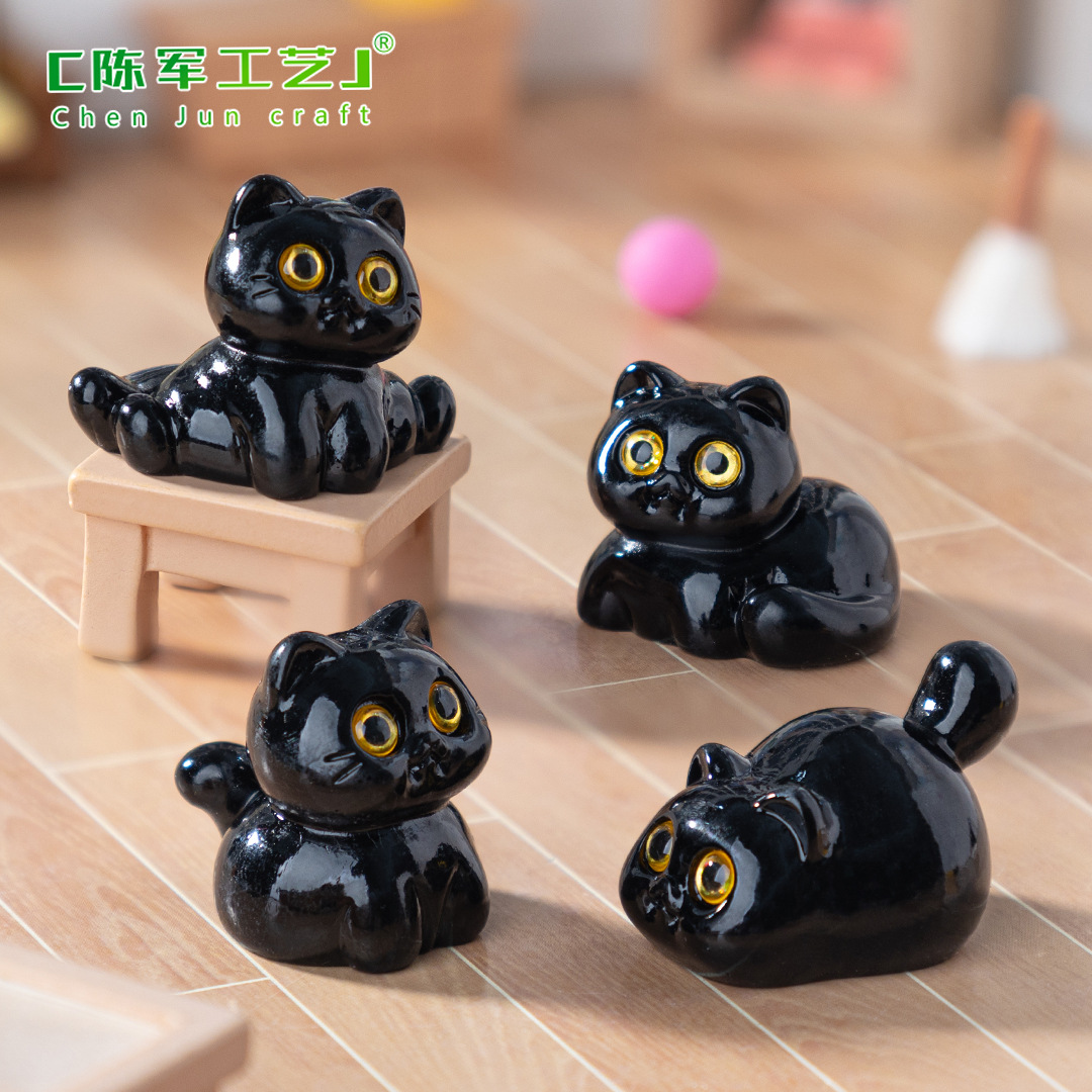 Wholesale Micro-landscape creative cute little black cat baby house DIY decorations able aessories mini car desktop small ornaments
