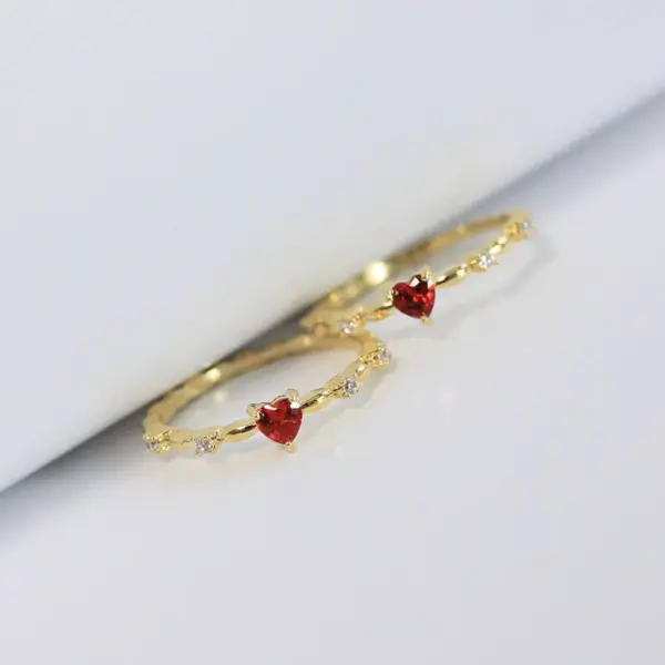 Wholesale Copper IG Style Shiny Inlay Heart Shape Zircon Rings